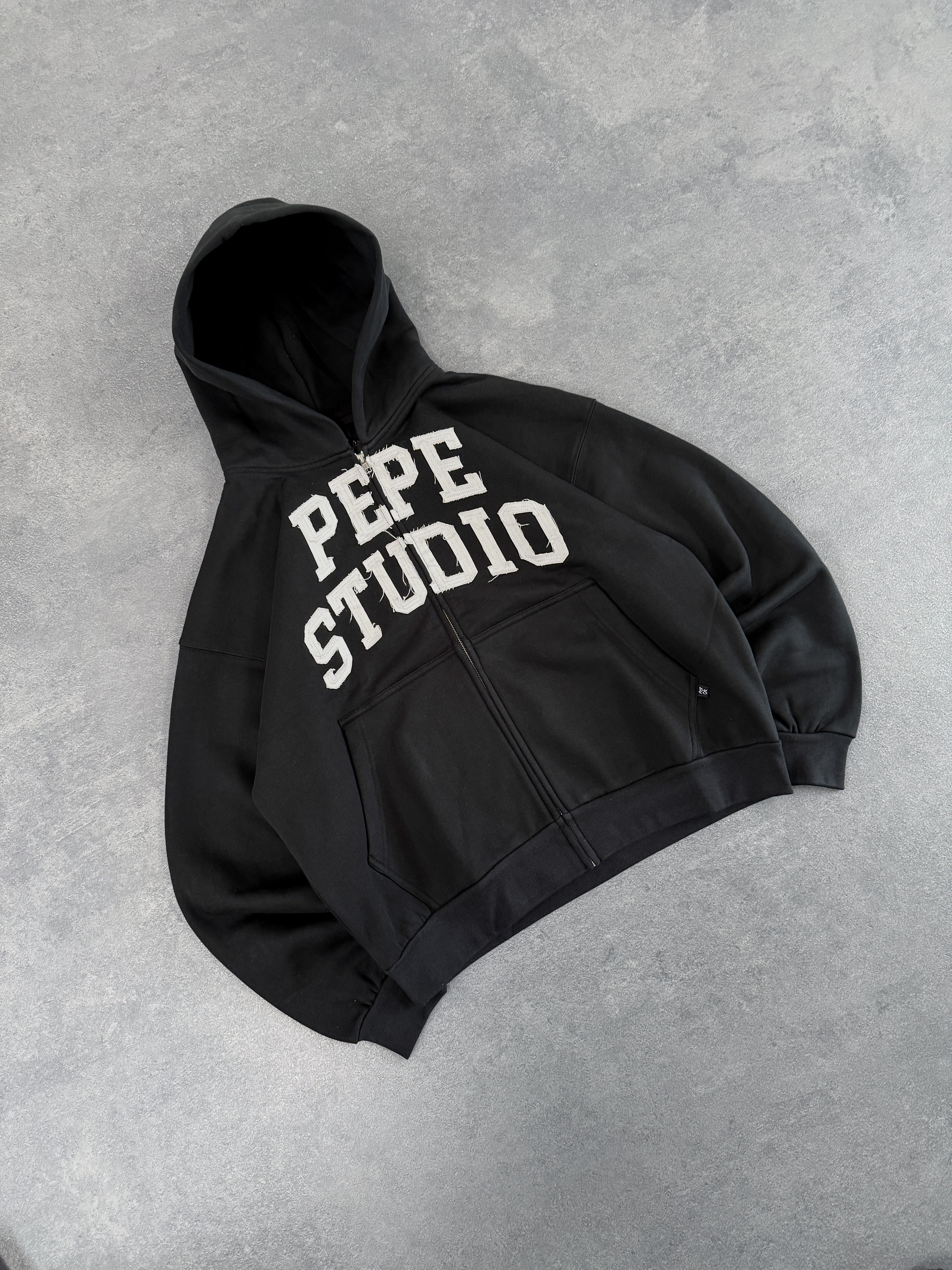 Frayed Applique Zip-Hoodie