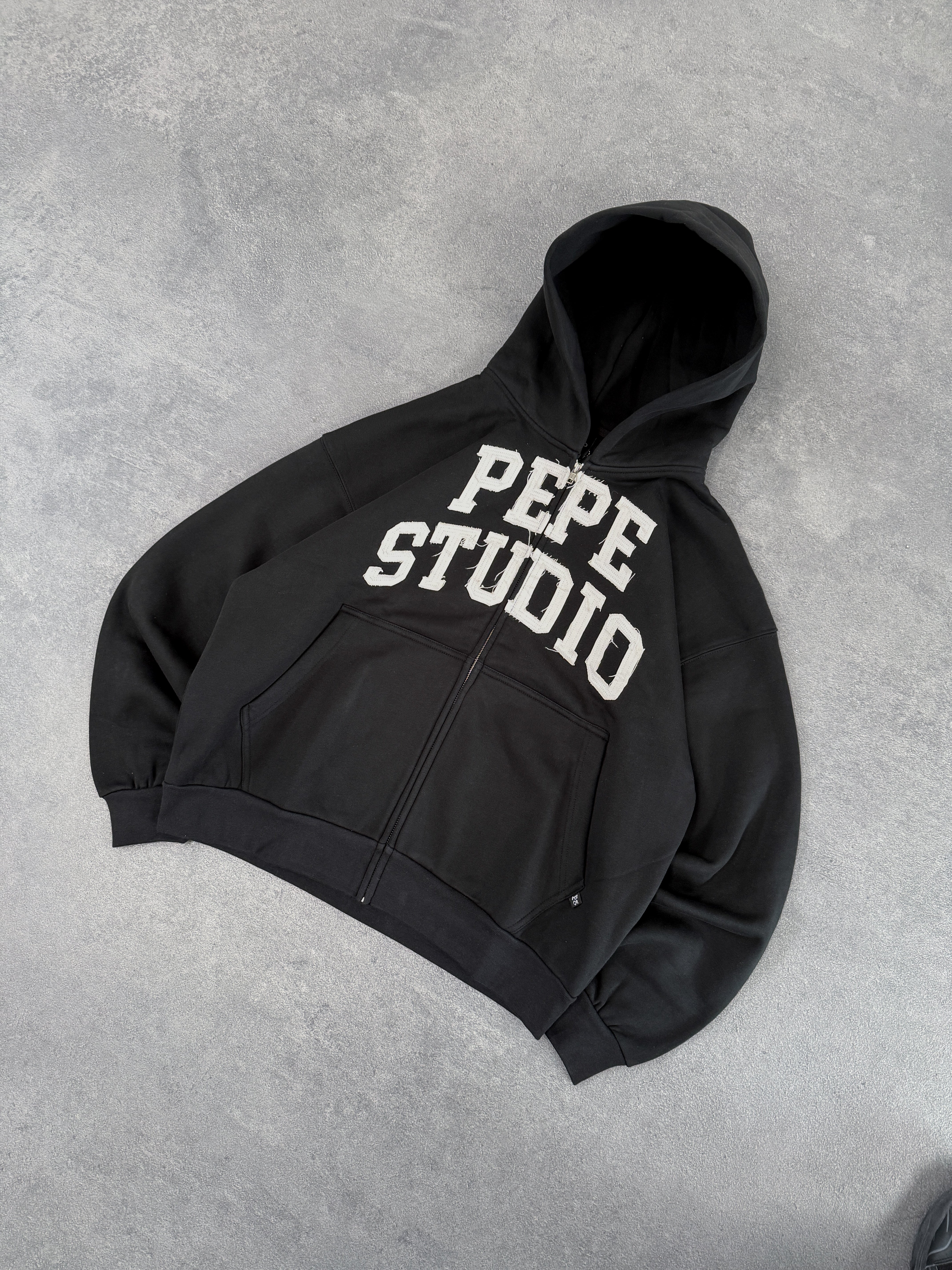 Frayed Applique Zip-Hoodie