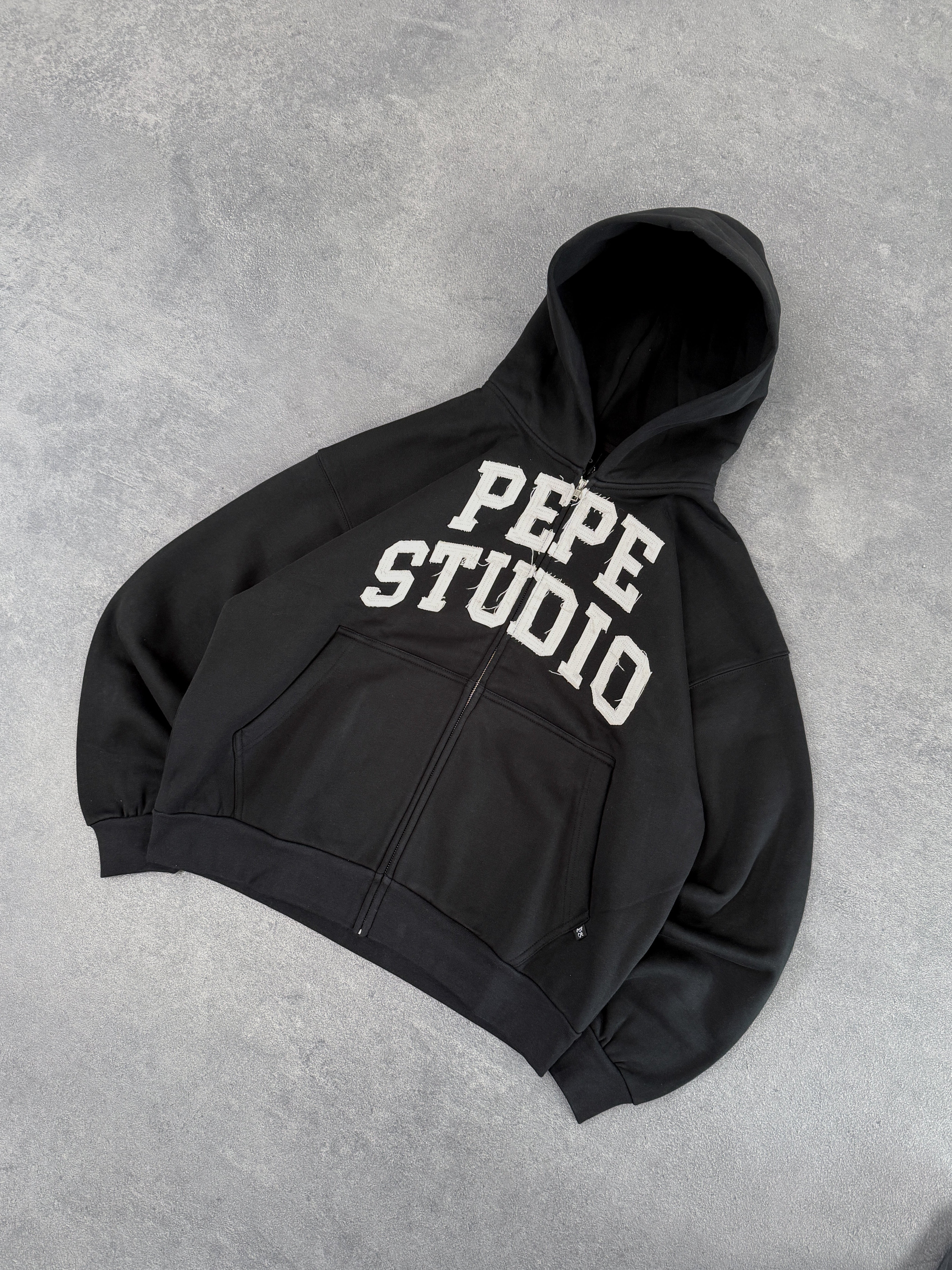 Frayed Applique Zip-Hoodie
