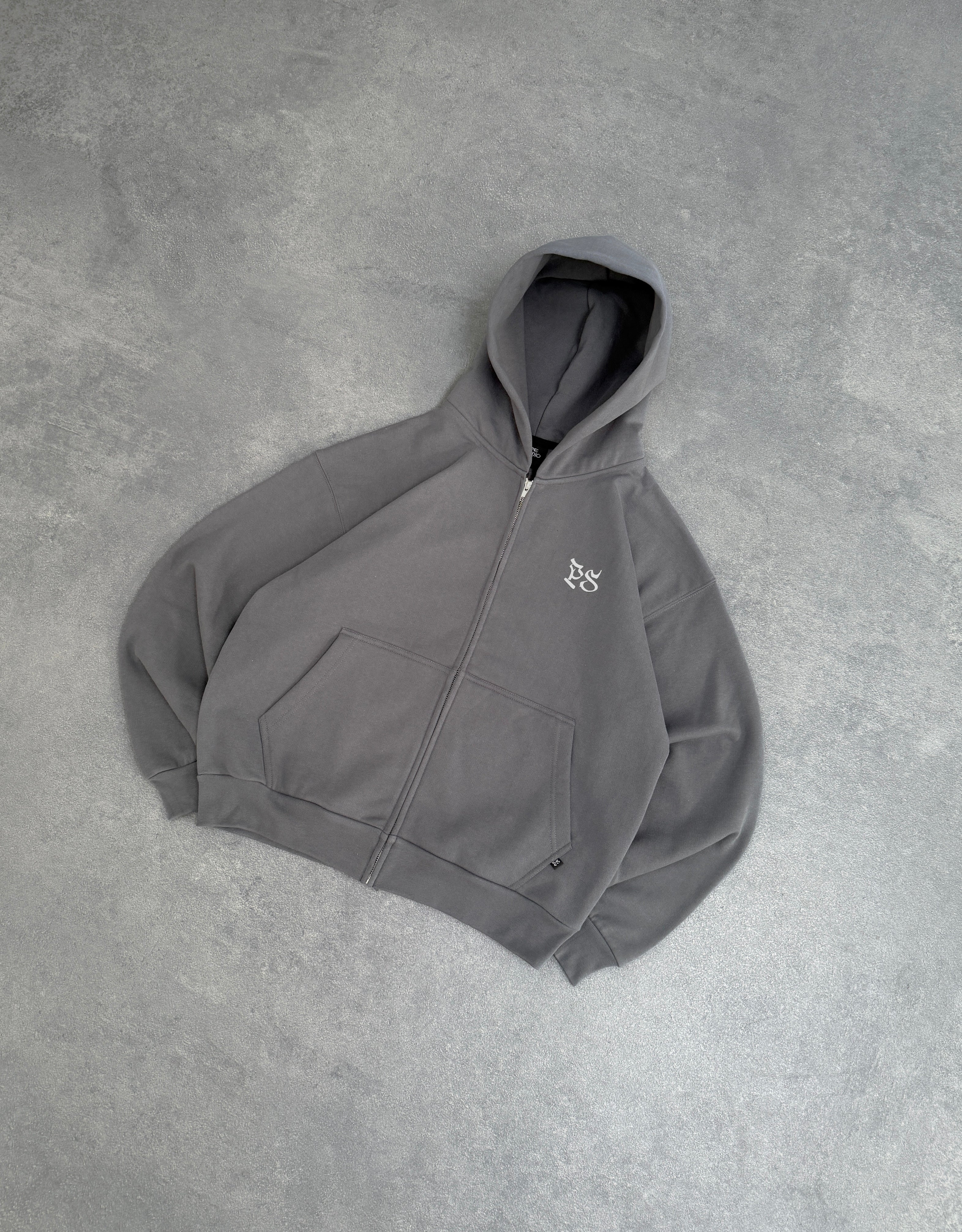 CHARCOAL GRAY ZIP-HOODIE