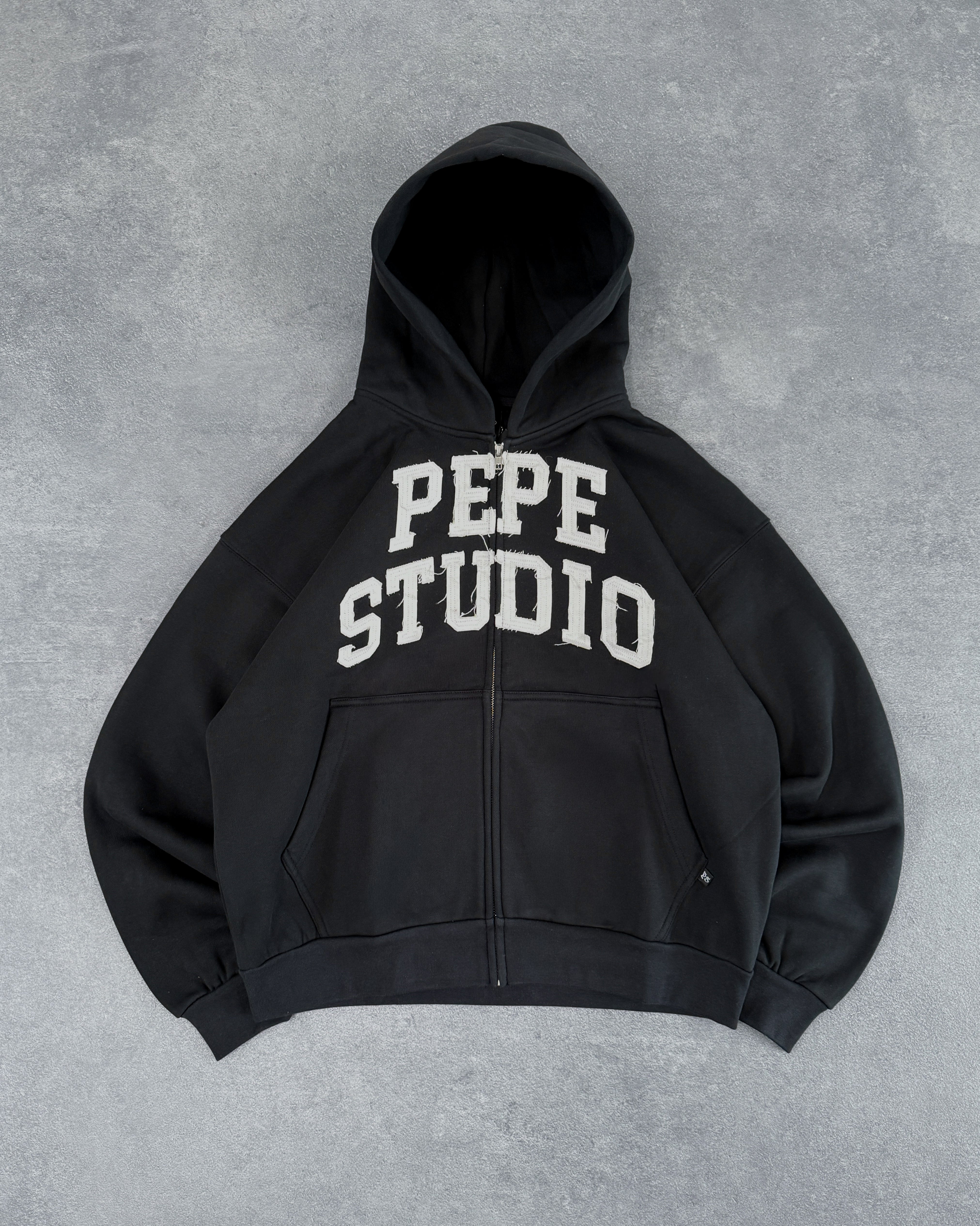 Frayed Applique Zip-Hoodie